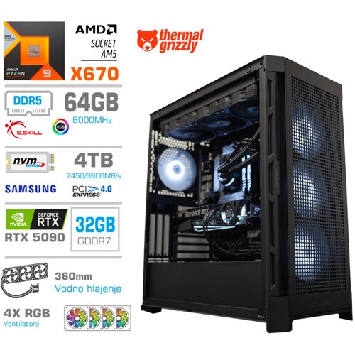 MEGA Računalnik TWR S11 R9-9950X/RTX5090/64GB-DDR5/4TB-4.0/1050W/Brez OS/črna RGB, (22157492) Cene