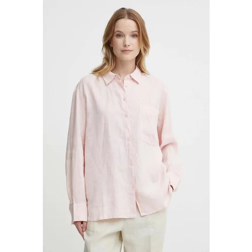 Tommy Hilfiger Lanena košulja boja: ružičasta, relaxed, s klasičnim ovratnikom, WW0WW41389