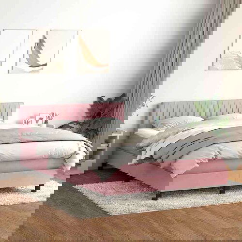  Box spring postelja z vzmetnico roza 140x210 cm žamet, (21792501) Cene