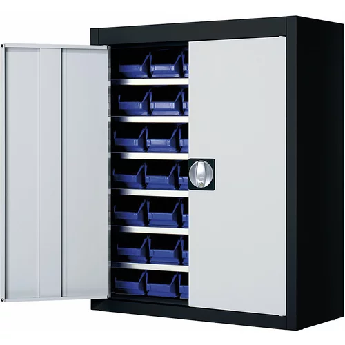 mauser Skladiščna omara z odprtimi skladiščnimi posodami, VxŠxG 820 x 680 x 280 mm, dve barvi, korpus črn, vrata siva, 42 posod