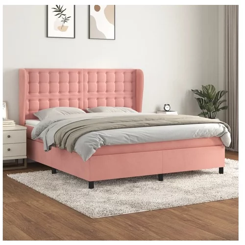 vidaXL Box spring postelja z vzmetnico roza 160x200 cm zamet