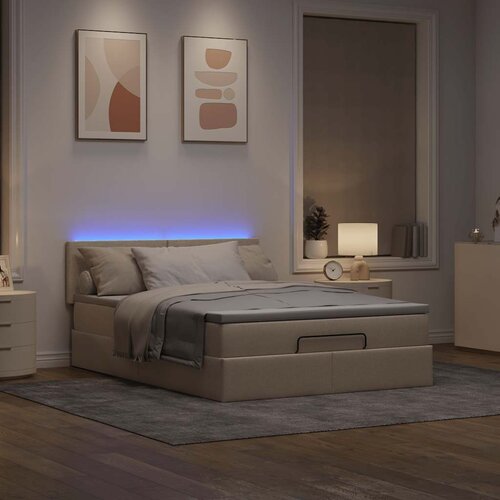 VidaXL Otomanska postelja z vzmetnico krem 140x200 cm blago Slike