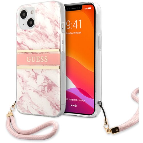  Maska za telefon za iPhone 13 6.1 Guess Marble Strap (GUHCP13MKMABPI), Roze Cene