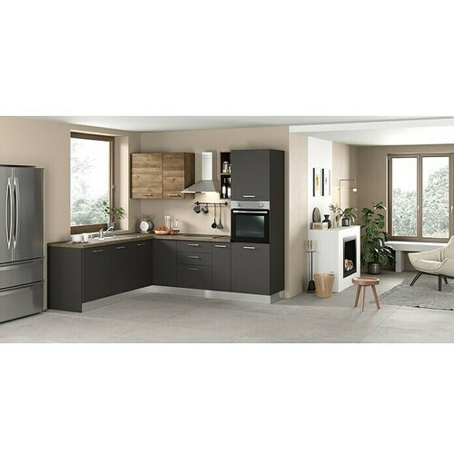 Marinelli Cucine Montažna kutna kuhinja Vega (Š x D: 250 x 225 cm, Antracit/orah, S električnim uređajima, Sudoper na lijevoj strani) Cijene