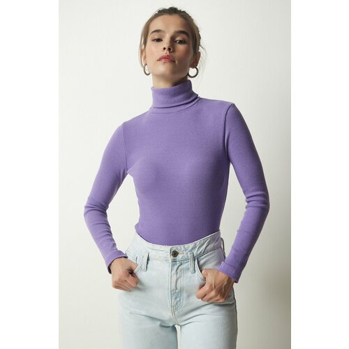 Happiness İstanbul Women's Lilac Turtleneck Ribbed Knitted Blouse Slike