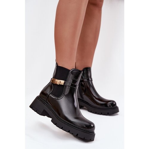 Boto Patent leather ankle boots lined with decorative strap black Vivessa Cijene