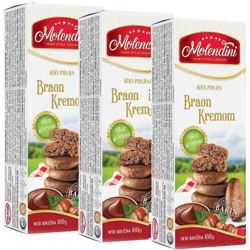 Molendini Keks punjen braon kremom, 180g, 3 komada Slike