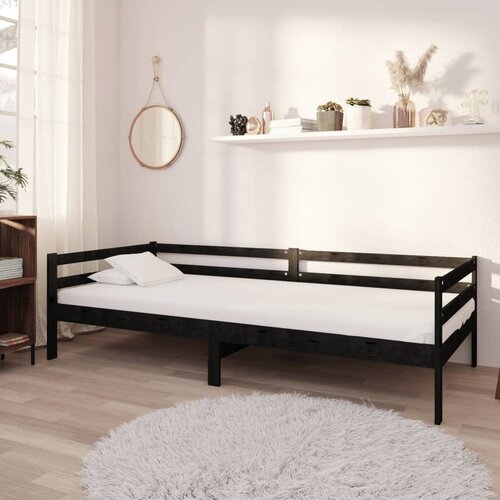  Dnevni ležaj s madracem 90 x 200 cm crni od masivne borovine Slike