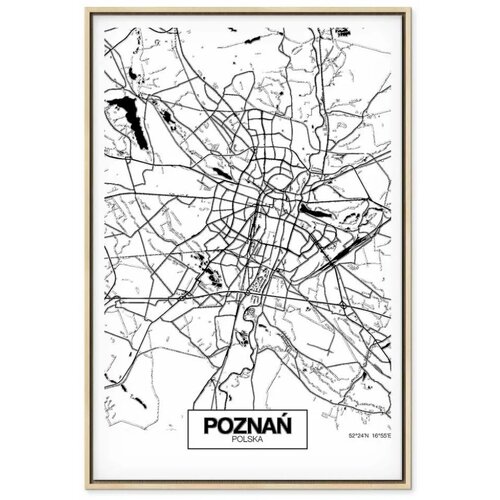 Slika - City Plan: Poznan (1 Part) Vertical 80x120 U prirodnom drvenom okviru Slike