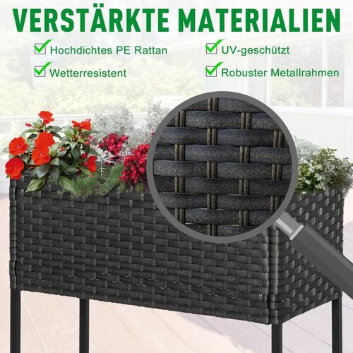  Povi&amp;scaron;ena gredica cvjetna kutija duboka polica metalni okvir/poli ratan 70 x 30 x 70 cm tamnosmeđa Slike