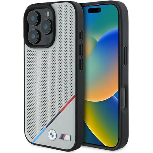 BMW M PERFORIRANI OVITEK TRICOLOR LINE ZA MAGSAFE OVITEK ZA IPHONE 16 PRO SIVA, (21897073) Cene