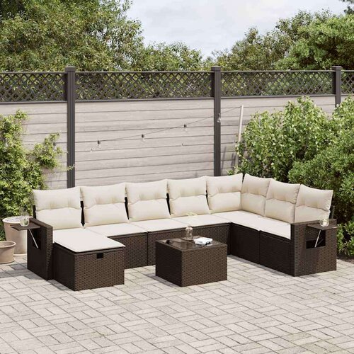 VidaXL 9-dijelni set vrtnih sofa s jastucima poliratan smeđi Slike