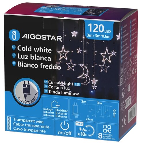 Aigostar led spolja&amp;scaron;nja božićna svetlosna girlanda 120xLED/6W/230V/8 funkcija 3x0,6m IP44 hladno belado Slike
