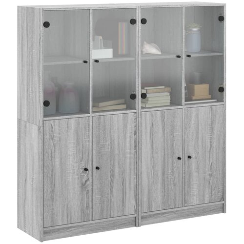  Regal za knjige s vratima boja hrasta 136x37x142 cm drveni Siva Slike