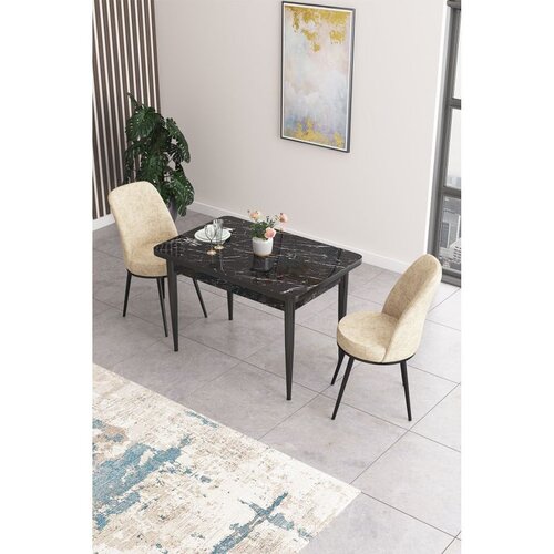 Hanah home trpezarijski set Nil, sto i 2 stolice, ploča u dekoru crnog mermera, krem tkanina Babyface Cene