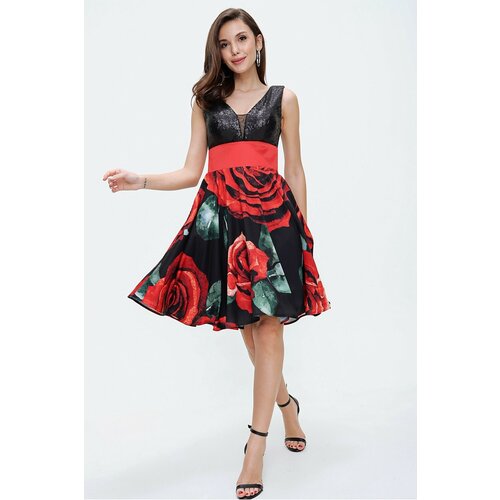 By Saygı Black Evening Dress with a Thick Bodice and Rose Skirt. Slike