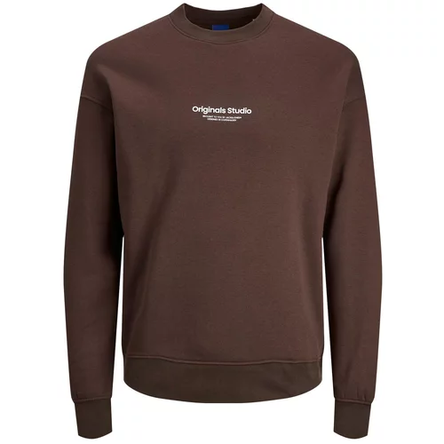 Jack & Jones Sweater majica 'Vesterbro' čokolada / bijela