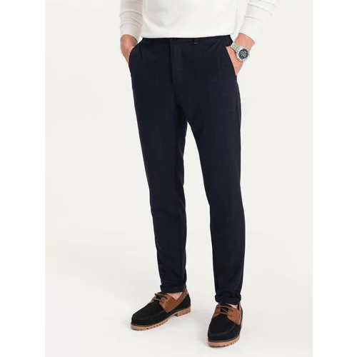 Ombre Men's pants with elastic waistband in delicate check - navy blue