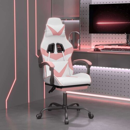  Vrtljivi gaming stol z oporo za noge belo in roza umetno usnje, (21378335) Cene