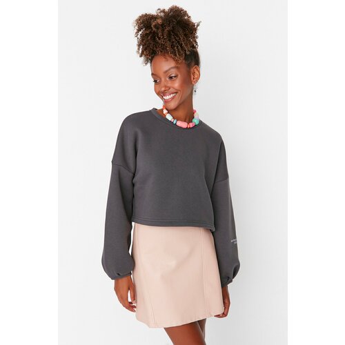 Trendyol Smoked Oversize Crop Sleeve Printed Raised Knitted Sweatshirt Slike