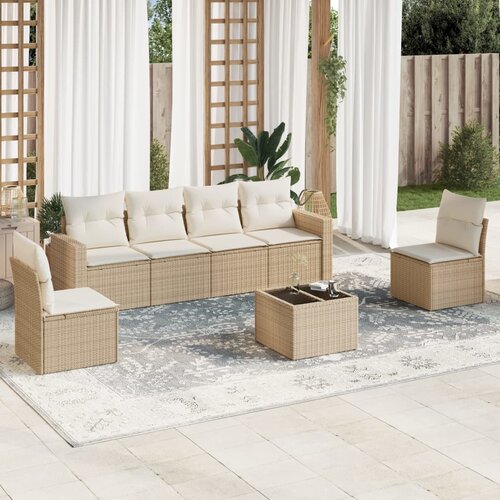 vidaXL 7-dijelni set vrtnih sofa od poliratana s jastucima bež Cijene