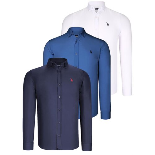 Dewberry TRIPLE SET G725 MENS SHIRT-NAVY BLUE-WHITE-INDIGO Slike