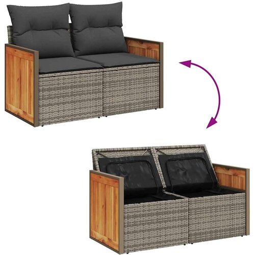 VidaXL 11-dijelni set vrtnih sofa poliratan i bagrem s jastucima sivi Slike