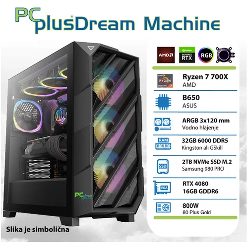PCPLUS Dream Machine Ryzen 7 7700X 32GB 2TB NVMe SSD GeForce RTX 4080 16GB gaming namizni računalnik