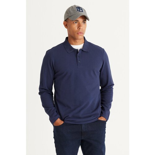 AC&Co / Altınyıldız Classics Men's Navy Blue Standard Fit Normal Cut 3 Thread Fleece 100% Cotton Polo Neck Sweatshirt Slike