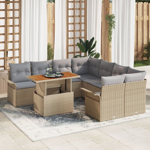 VidaXL 9 dijelni vrtni sofa set s jastucima bež poliratan akacije Slike