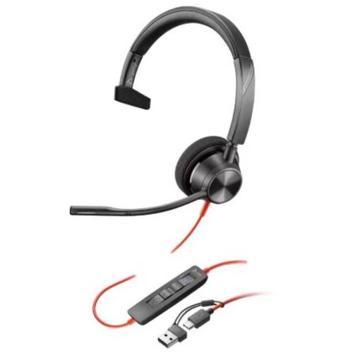 HP Slušalice sa mikrofonom Poly Blackwire 3320 mono usb-c + usb c/a adapter crne Slike