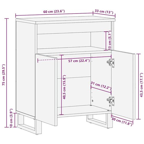 vidaXL Komoda crna 60x33x75 cm Puno drvo Mango Cene