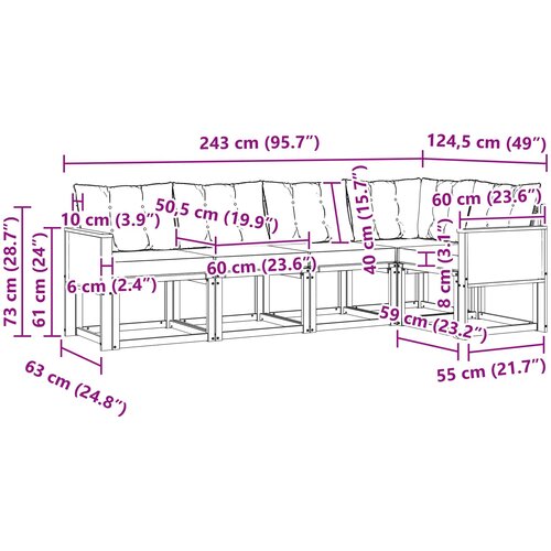  Set vanjskih sofa 5 kom. Prirodna i crna Slike