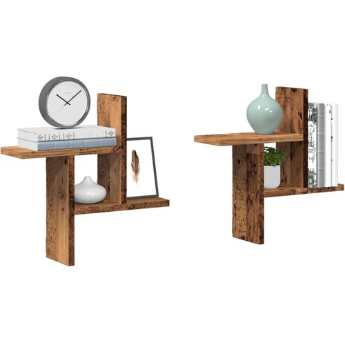vidaXL Stenska polica 2 kosa starinski les 38x12x38 cm inženirski les Cene