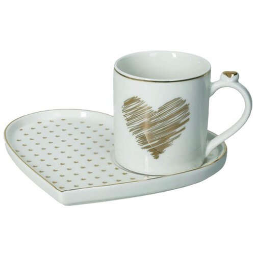 Brandani Set skodelica za čaj na podstavku Amore Mio / srčki / 2 kos / porcelan, (5000199370) Cene
