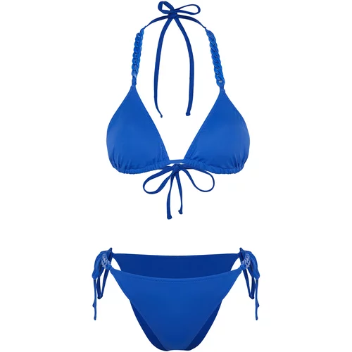 Trendyol Saxe Blue Triangle Chain Accessory Bikini Set