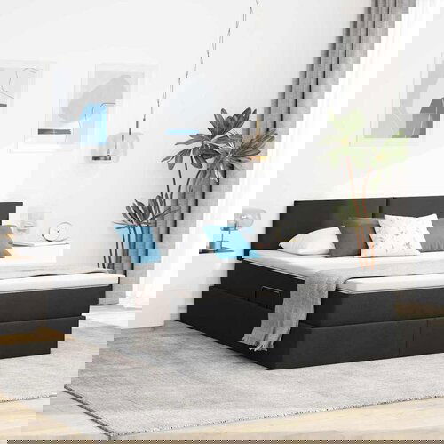 vidaXL Krevet S LED lampica s uzglavljem Crna 140 x 200 cm tkanina Cijene