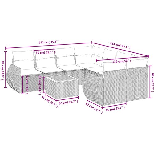  9-dijelni set vrtnih sofa s jastucima crni od poliratana Crna 70 x 62 x 69 cm Slike