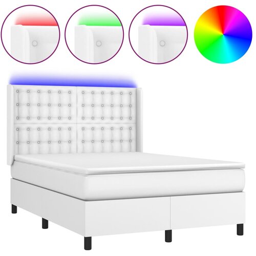  Krevet box spring s madracem LED bijeli 140x190 cm umjetna koža Slike