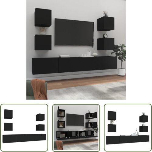 The Living Store Komplet TV omaric 6-delni črn inženirski les - Komplet TV Omaric, (21738398) Slike