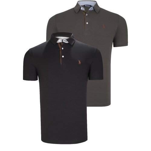 Dewberry DUAL SET T8582 MENS T-SHIRT-BLACK-KHAKI Cene