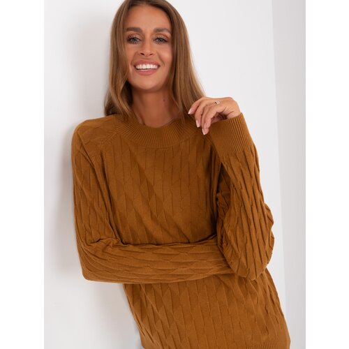 Fashion Hunters Light brown women's classic sweater with patterns Slike