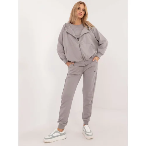 Fashionhunters Grey women's tracksuit with zip-up sweatshirt