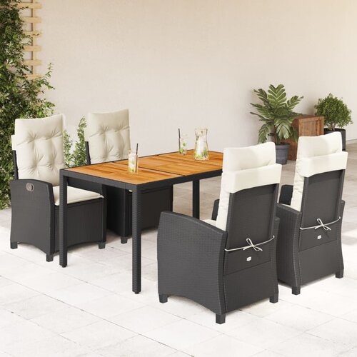  5-dijelni vrtni blagovaonski set s jastucima od poliratana crni Crna 150 cm table length Cene