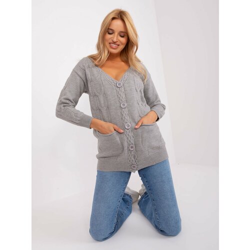Fashion Hunters Grey cardigan with large buttons Slike