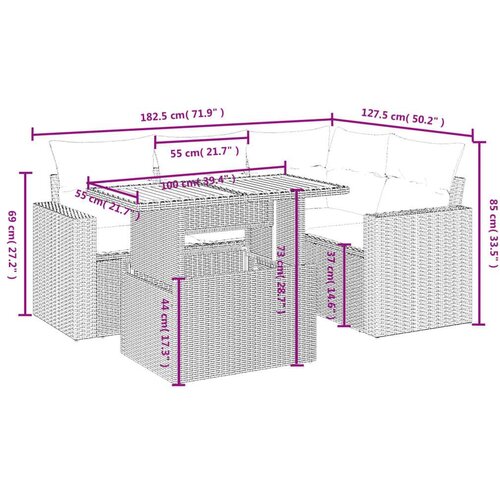 vidaXL 5-dijelni vrtni set sofa s jastucima bež od poliratana Cijene