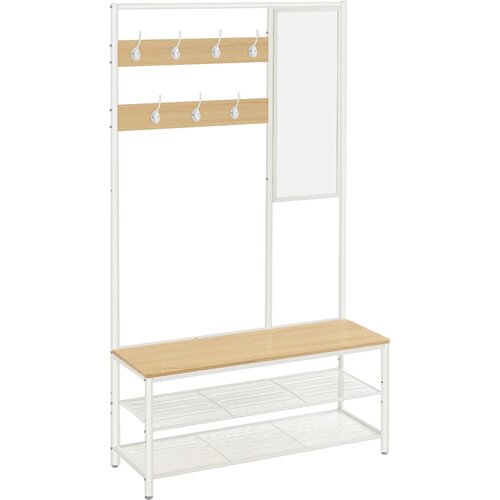 Songmics stojalo za oblačila s prostorom za čevlje, predsobno drevo z ogledalom, kljukicami, klopjo in policami za čevlje, 35 x 98 x 180 cm, spalnica, predsoba, moderen stil, hrast in bela barva HSR4, (21389195) Cene