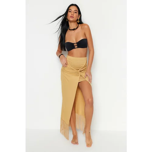 Trendyol Camel Maxi Knitted Skirt With Tassels