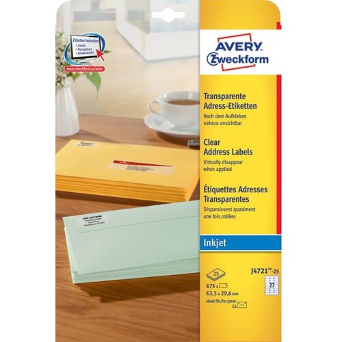Avery Zweckform Transparentne etikete za C6 ovojnice 63,5 x 29,6 mm Slike