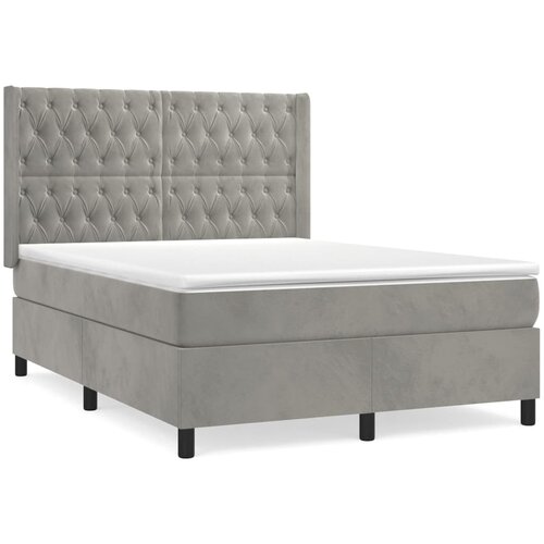 VidaXL Box spring postelja z vzmetnico svetlo siva 140x200 cm žamet, (20790429) Slike